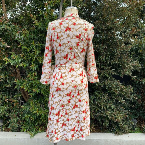 Diane Von Furstenberg Floral Wrap Midi Dress - Red and White - Picture 3 of 8